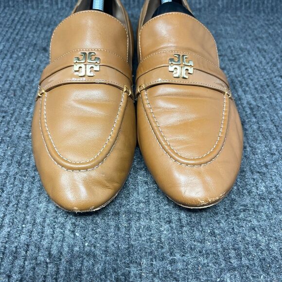 Tory Burch Ballet Loafer Flats Slip On Brown Leather Gold Logo Women’s 10 M - Picture 5 of 9